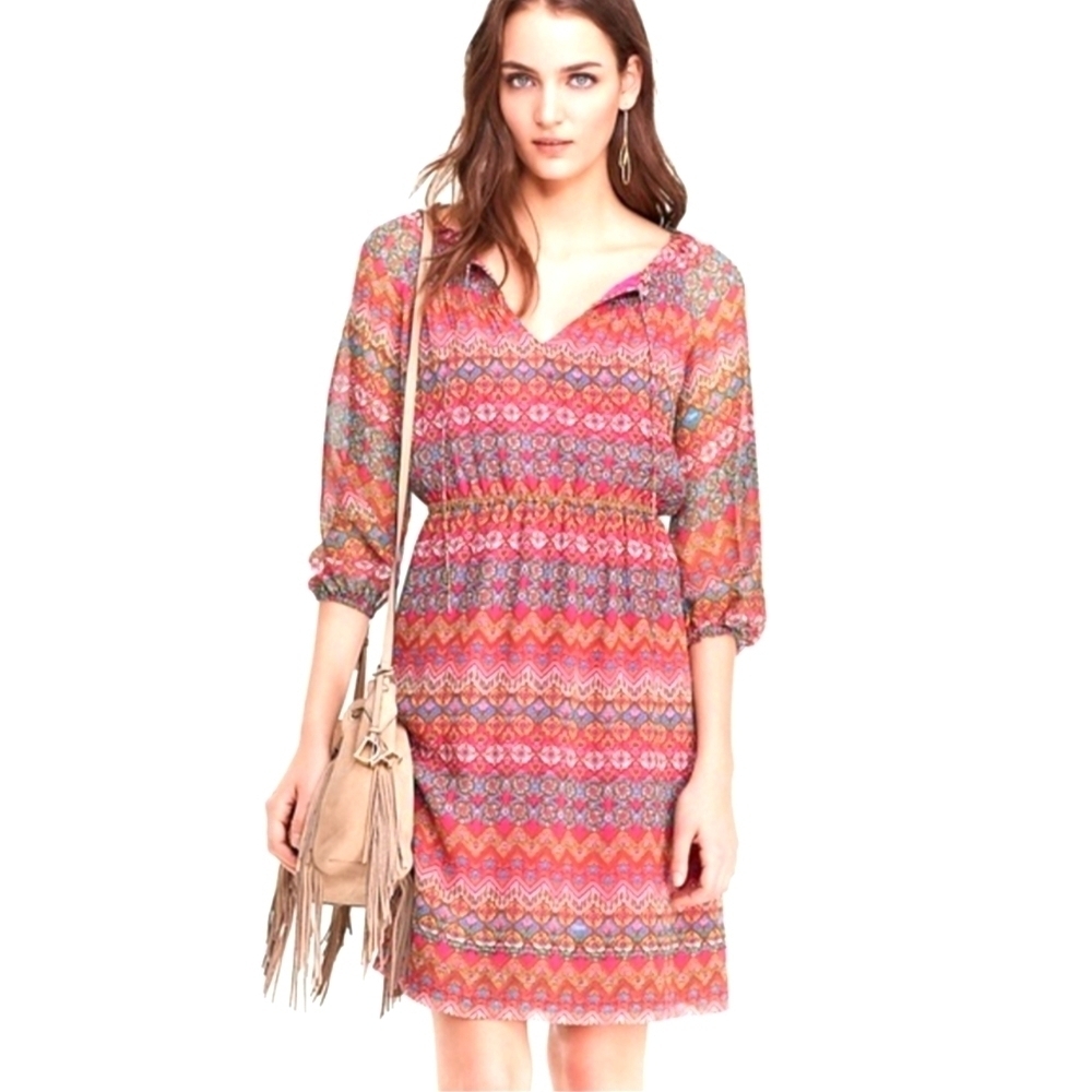Diane Von Furstenberg DVF Parry Peasant Floral Silk Mini Dress